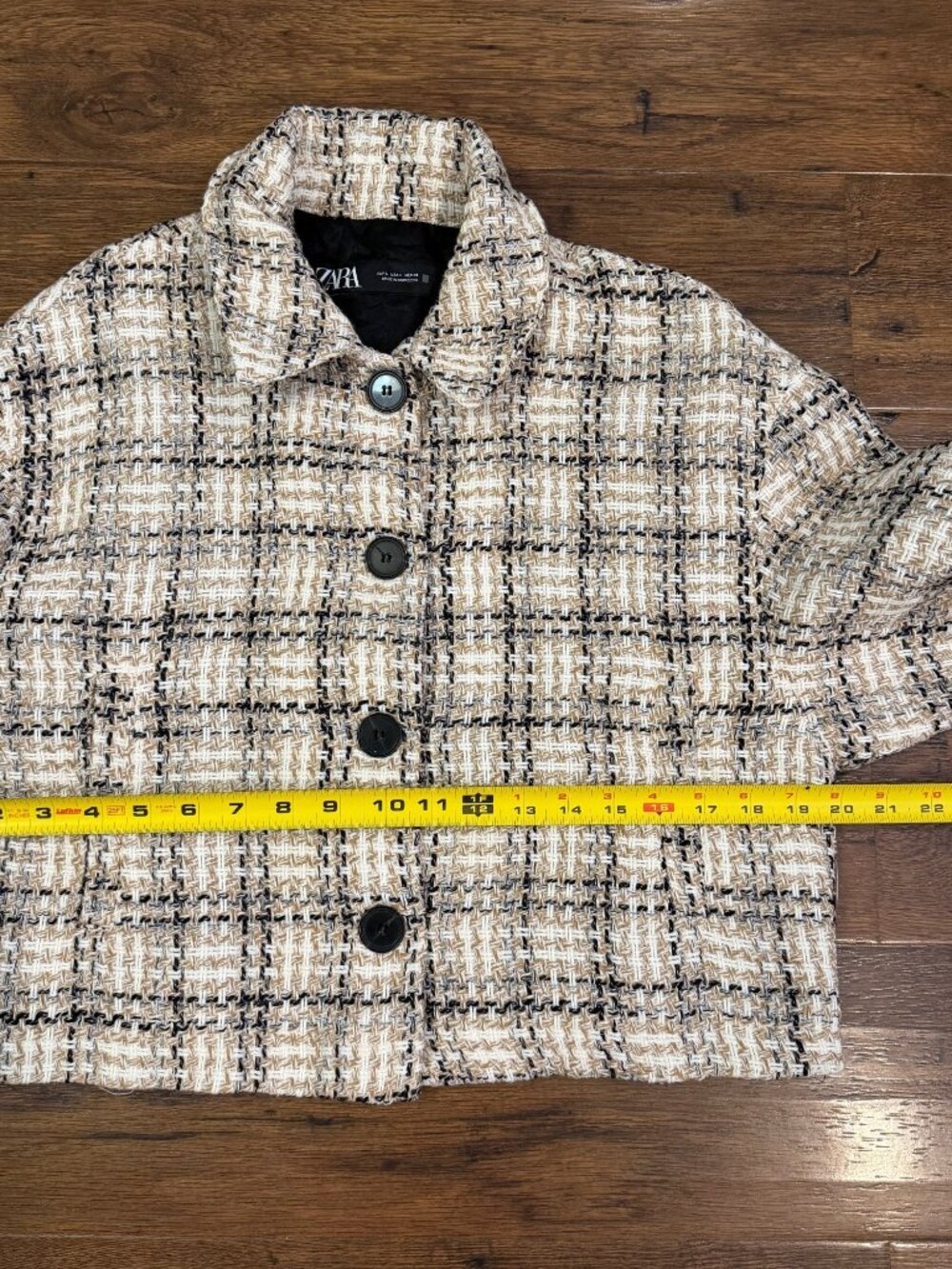 Zara Women’s Tweed Jacket Cream/Black Plaid Sz Large - Picture 10 of 12